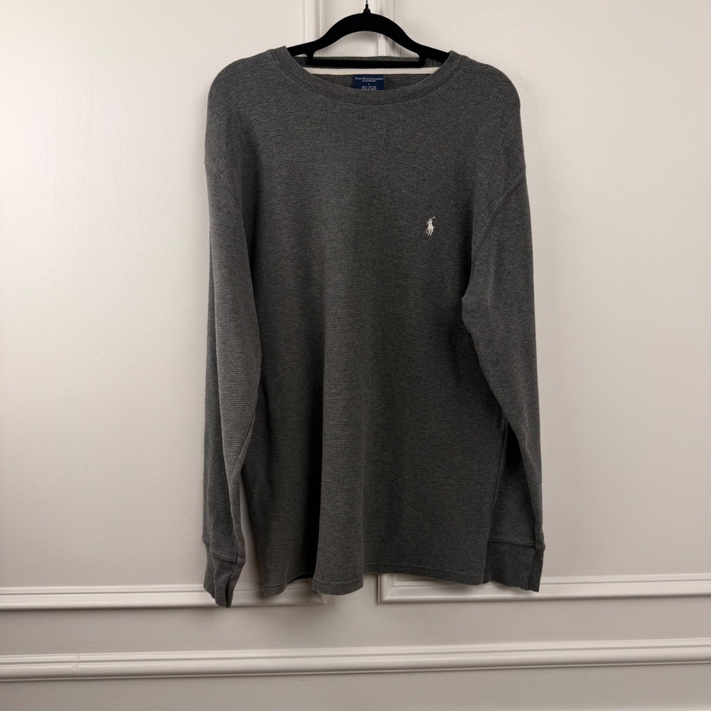 Polo Ralph Lauren Mens Thermal Shirt Large Charcoal Grey Waffle Knit Sleepwear